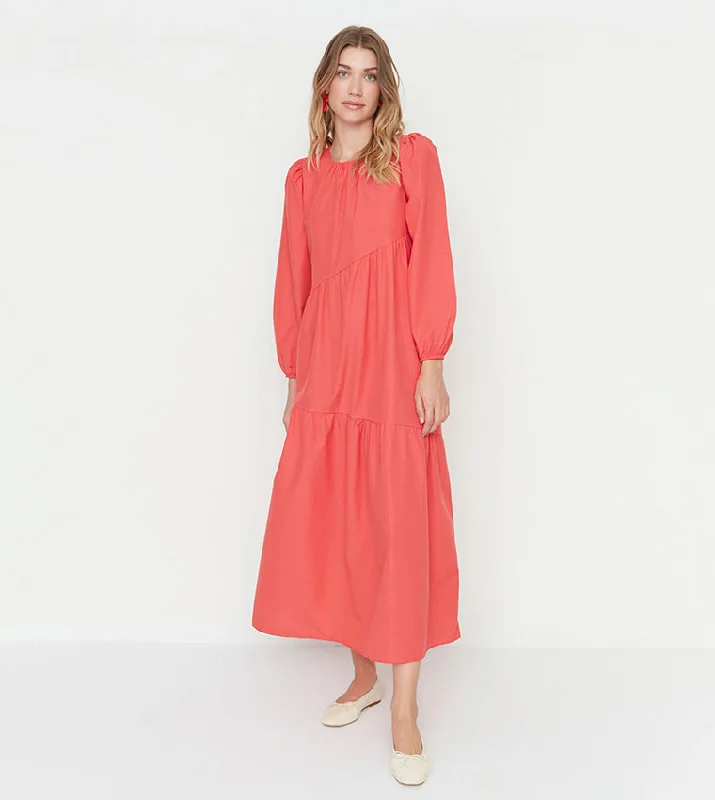 Lace - Embellished Women Dress for an Elegant and Sophisticated AppearanceCoral Woven Maxi Dress