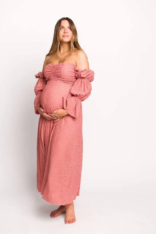 Halter Neck Women Dress to Show Off the Shoulders and NecklineCorrine Tiered Sleeve Maxi Dress with Pockets in Dusty Rose - Bump Friendly