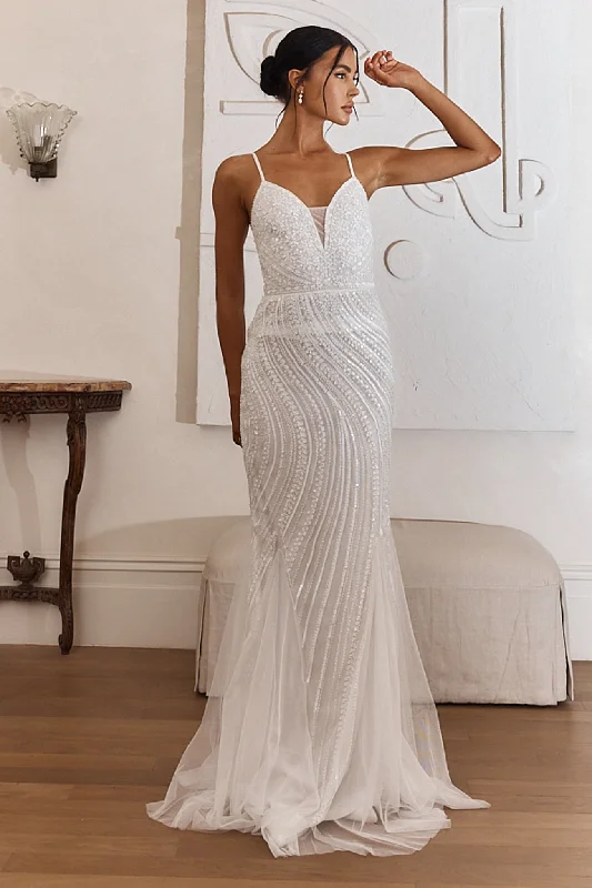 Little Black Women Dress with Sequins for a Glamorous Night OutEternal Love Sequin Godet Hem Maxi Dress White