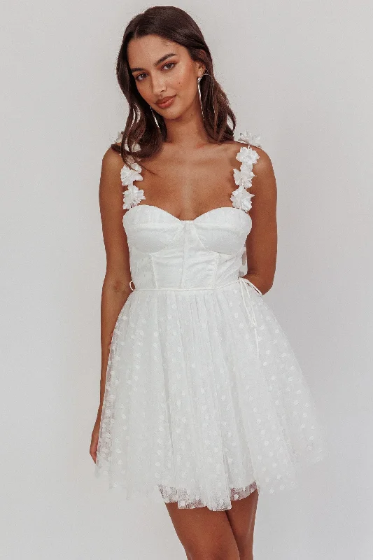 Ball Gown Women Dress with a Full Skirt for a Princess - like LookFairytale Dream Floral Strap Mini Dress White