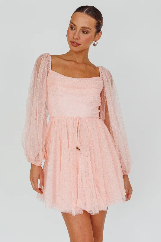 Shift Women Dress with a Simple and Classic Design for Everyday WearFairytale Dream Pleat Neckline Mini Dress Sparkle Pink