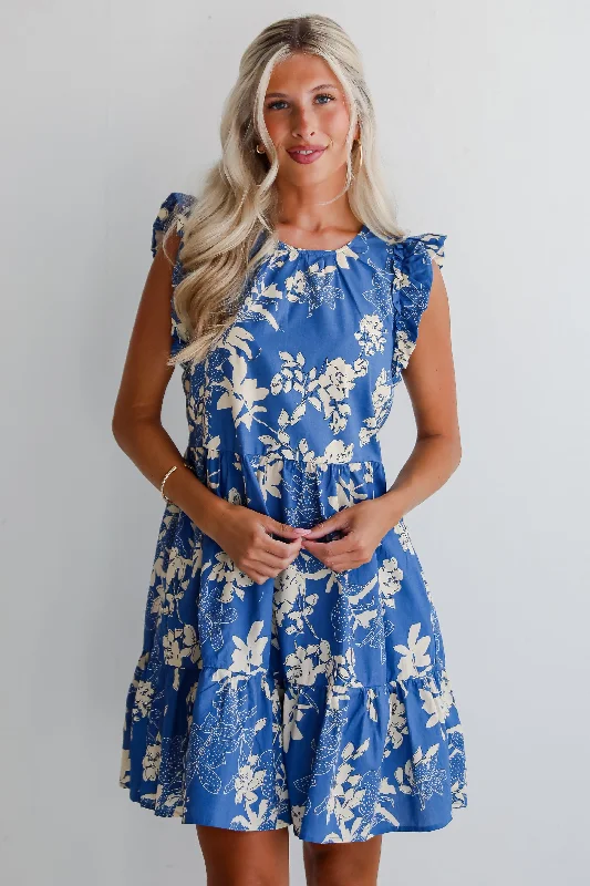 Strapless Women Dress with a Built - in Bra for Comfort and SupportFlirtatious Poise Blue Floral Tiered Mini Dress