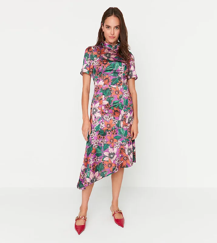 Shift Women Dress with a Simple and Classic Design for Everyday WearFloral Asymmetric Print Dress