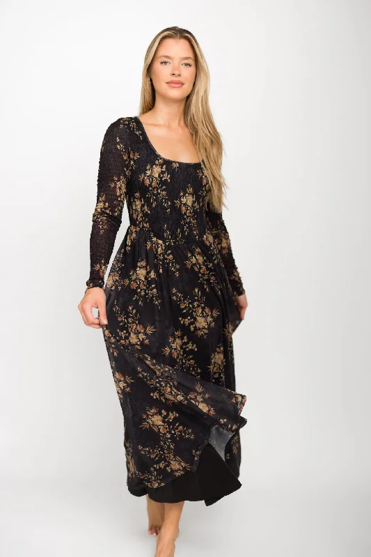 Strapless Women Dress with a Built - in Bra for Comfort and SupportHonor Floral Smocked Woven Maxi Dress in Black - Bump Friendly