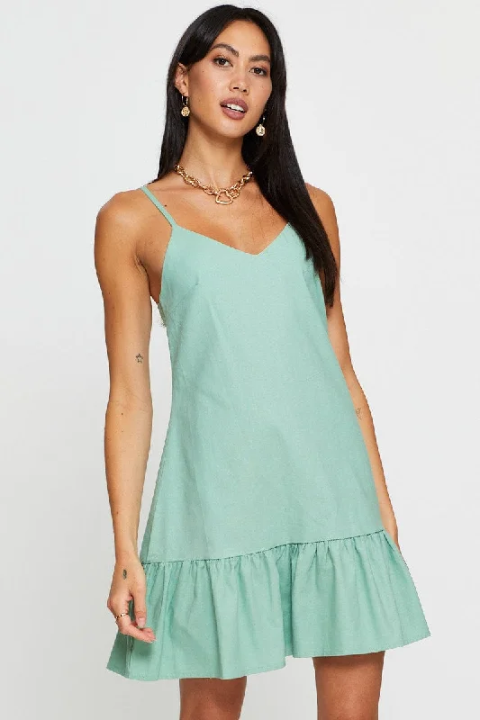 Ruffled Women Dress with Multiple Layers for a Playful and Girly StyleGreen A Line Dress Mini V Neck Ruffled Women Dress with Multiple Layers for a Playful and Girly StyleGreen A Line Dress Mini V Neck