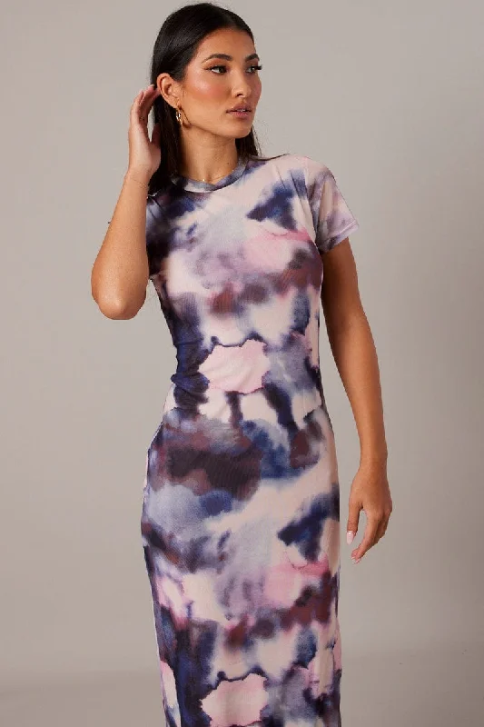 Mermaid - Style Women Dress with a Fitted Silhouette for Special OccasionsGreen Abstract Bodycon Dress Short Sleeve Maxi Mesh