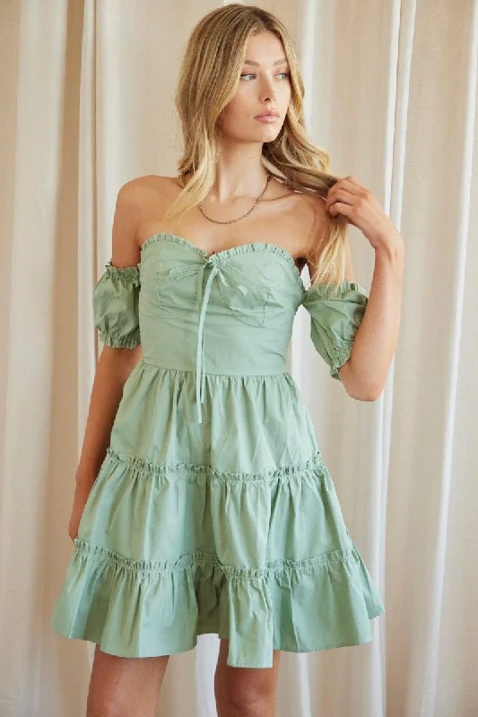 Shift Women Dress with a Simple and Classic Design for Everyday WearGreen Fit And Flare Dress Off Shoulder Short Sleeve Shift Women Dress with a Simple and Classic Design for Everyday WearGreen Fit And Flare Dress Off Shoulder Short Sleeve