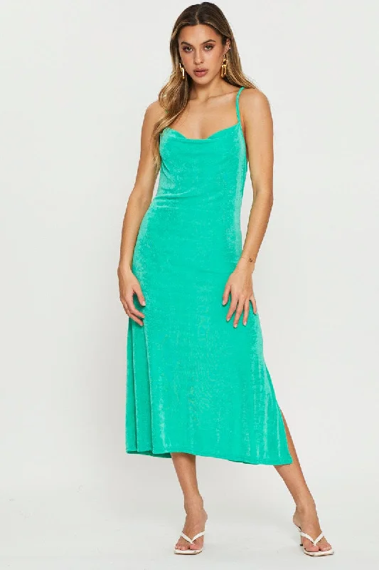 Empire Waist Women Dress to Accentuate the Bust and Conceal the WaistGreen Midi Dress Cowl Neck