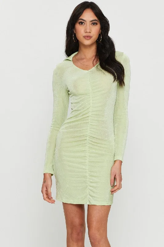 Mini Women Dress with a Short Hem for a Young and Trendy StyleGreen Mini Dress Long Sleeve Mini Women Dress with a Short Hem for a Young and Trendy StyleGreen Mini Dress Long Sleeve