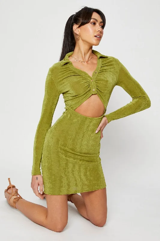 Wrap - Style Women Dress with Adjustable Fit for All Body TypesGreen Mini Dress Slinky Jersey Cut Out Wrap - Style Women Dress with Adjustable Fit for All Body TypesGreen Mini Dress Slinky Jersey Cut Out