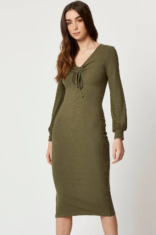 Ruffled Women Dress with Multiple Layers for a Playful and Girly StyleGreen Ribbed Drawstring Midi Dress Ruffled Women Dress with Multiple Layers for a Playful and Girly StyleGreen Ribbed Drawstring Midi Dress