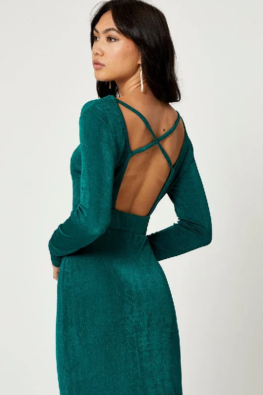 Mini Women Dress with a Short Hem for a Young and Trendy StyleGreen Slinky Jersey Bodycon Dress