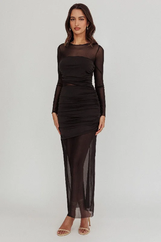 Off - the - Shoulder Women Dress for a Romantic and Feminine LookHarpa Mesh Maxi Dress Black
