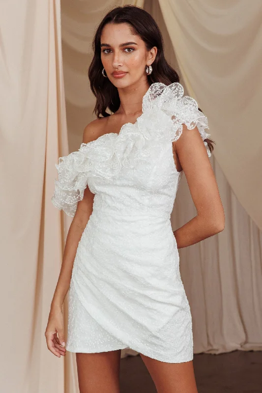 Wrap - Style Women Dress with Adjustable Fit for All Body TypesHollyn One-Shoulder Ruffle Mini Dress White