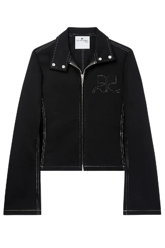 Women's cropped down jackets in bold colors for a sporty and fashionable winter outfitIconic Topstitched Denim Jacket Women's cropped down jackets in bold colors for a sporty and fashionable winter outfitIconic Topstitched Denim Jacket