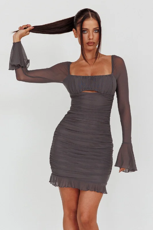 Maxi Women Dress with Floral Print for a Bohemian VibeIn Bloom Flared Cuff Mini Dress Charcoal