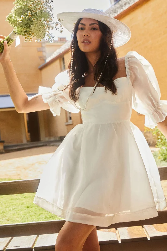 Plus Size Women Dress with a Flattering A - Line Cut for Comfort and StyleI've Got Sunshine Puff Sleeve Mini Dress White