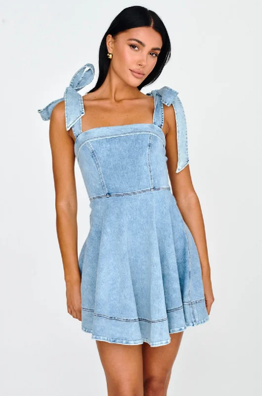 Shift Women Dress with a Simple and Classic Design for Everyday WearJeanie Bow Shoulder Mini Dress Denim