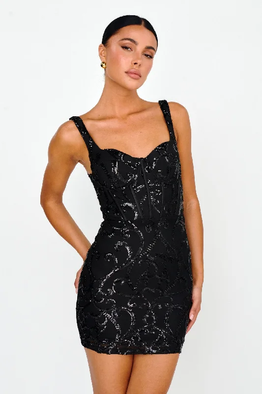 Mermaid - Style Women Dress with a Fitted Silhouette for Special OccasionsKaden Sequin Embellished Mini Dress Black