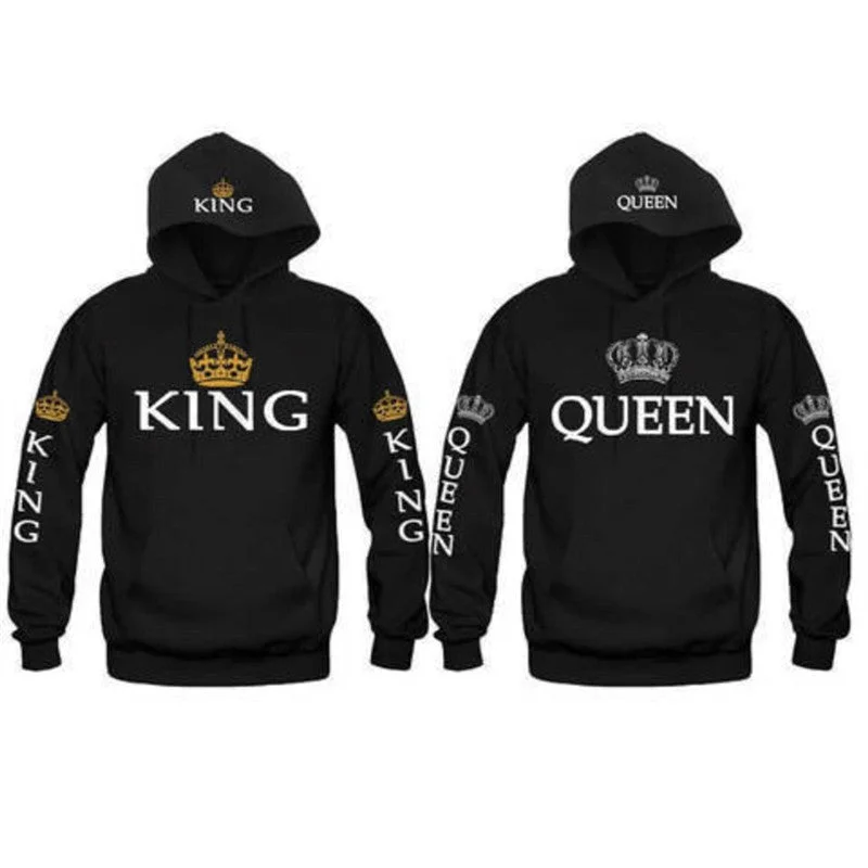 Women's graphic - printed sweatshirt featuring floral patterns for a feminine touchKing Queen Crown Couple Hoodies Women's graphic - printed sweatshirt featuring floral patterns for a feminine touchKing Queen Crown Couple Hoodies