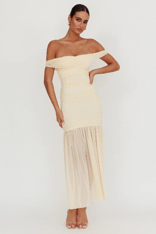 Little Black Women Dress with Sequins for a Glamorous Night OutLa Salle Off Shoulder Mesh Maxi Dress Ivory
