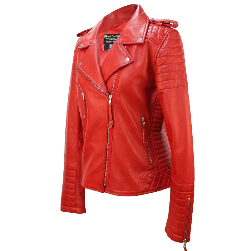 Women's quilted puffer jackets in a cropped silhouette for a modern twistLadies Classic Biker Style Red Napa Leather 2260 Women's quilted puffer jackets in a cropped silhouette for a modern twistLadies Classic Biker Style Red Napa Leather 2260