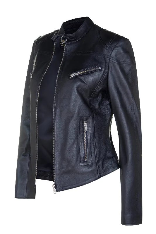 Women's long - length wool blend jackets for a warm and stylish winter lookLadies Vintage Style Biker Leather Jacket SR01 in Chestnut Brown or Black Lambskin Women's long - length wool blend jackets for a warm and stylish winter lookLadies Vintage Style Biker Leather Jacket SR01 in Chestnut Brown or Black Lambskin