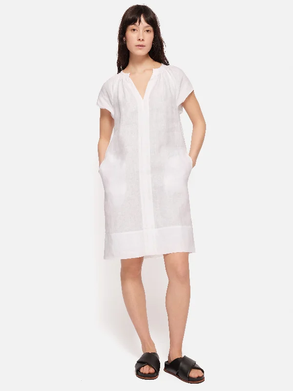 Mermaid - Style Women Dress with a Fitted Silhouette for Special OccasionsLinen Smocked T-shirt Dress | White