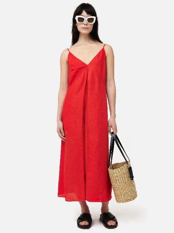 Ruffled Women Dress with Multiple Layers for a Playful and Girly StyleLinen Sundress | Red