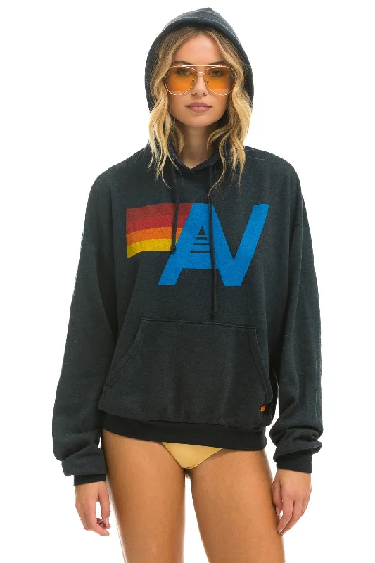 Women's zip - front sweatshirt with contrast stitching for a sporty aestheticLOGO PULLOVER RELAXED HOODIE - CHARCOAL Women's zip - front sweatshirt with contrast stitching for a sporty aestheticLOGO PULLOVER RELAXED HOODIE - CHARCOAL