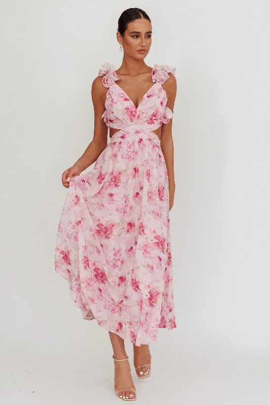 Wrap - Style Women Dress with Adjustable Fit for All Body TypesMadara Lace-Up Back Floral Maxi Dress Lilac