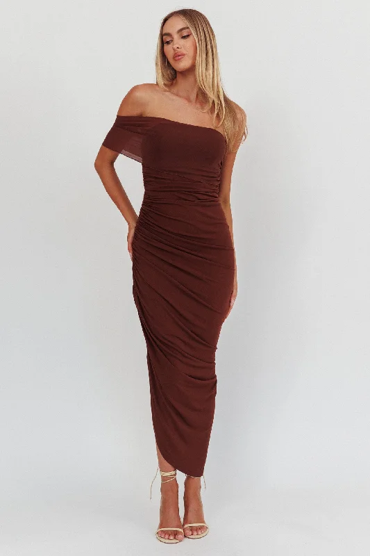 Empire Waist Women Dress to Accentuate the Bust and Conceal the WaistMatches One Shoulder Bodycon Maxi Dress Chocolate