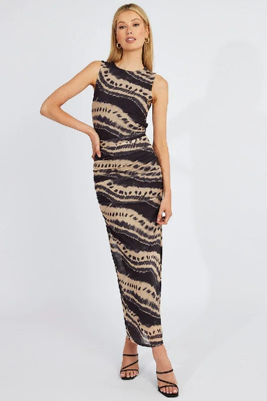 Mini Women Dress with a Short Hem for a Young and Trendy StyleMulti Abstract Bodycon Dress Sleeveless Mesh