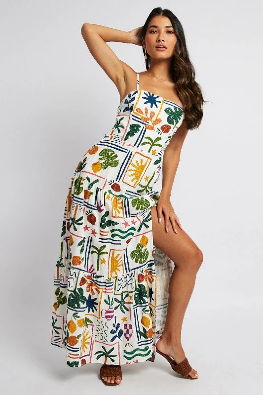 Lace - Embellished Women Dress for an Elegant and Sophisticated AppearanceMulti Abstract Midi Dress Strappy Cutout Linen Blend