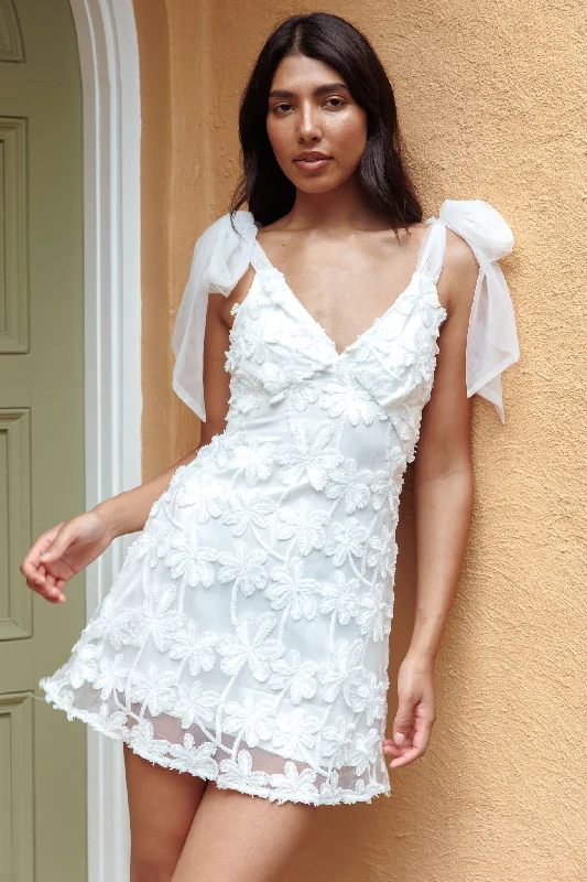 Mini Women Dress with a Short Hem for a Young and Trendy StyleMykonos Morning Tied Shoulder Embellished Mini Dress White