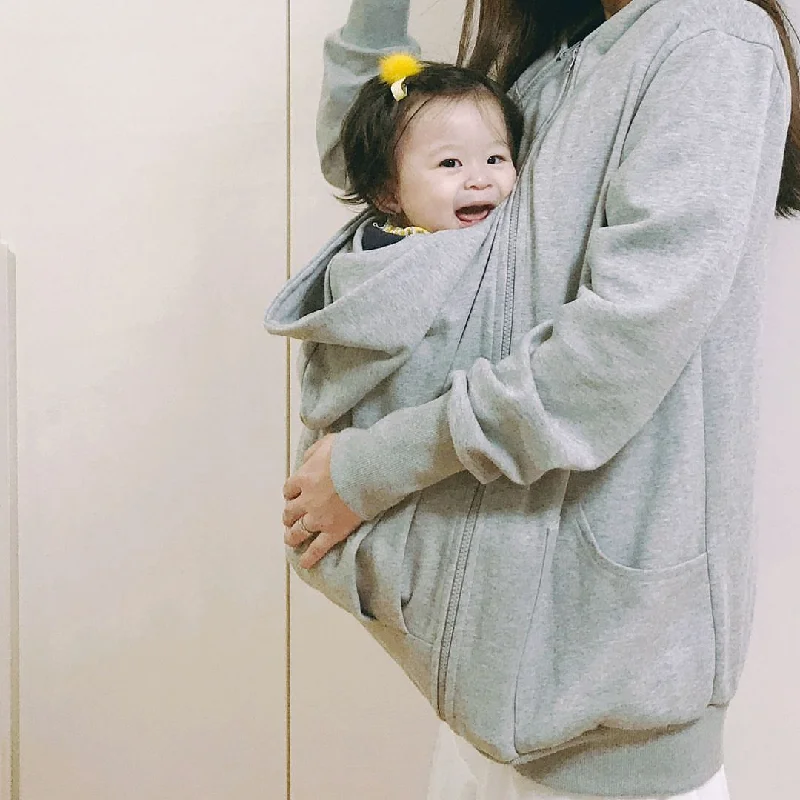 Women's hoodie with a kangaroo pocket and a pom - pom drawstring for added charmNew Mom/ Dad Kangaroo Warm Hooded Jackets for Spring, Autumn to Winter Women's hoodie with a kangaroo pocket and a pom - pom drawstring for added charmNew Mom/ Dad Kangaroo Warm Hooded Jackets for Spring, Autumn to Winter