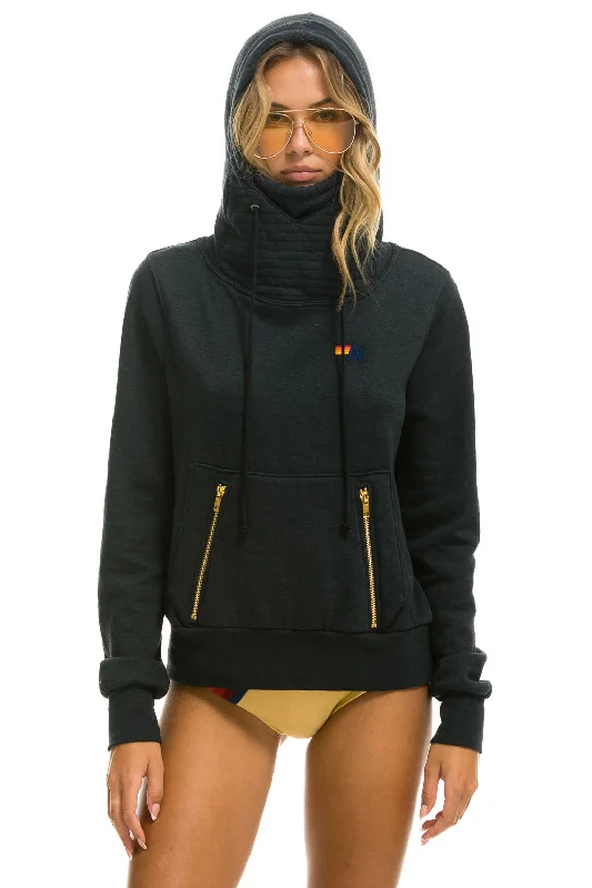 Women's cropped sweatshirt with a lace - trimmed hem for a romantic lookNINJA PULLOVER HOODIE - CHARCOAL Women's cropped sweatshirt with a lace - trimmed hem for a romantic lookNINJA PULLOVER HOODIE - CHARCOAL
