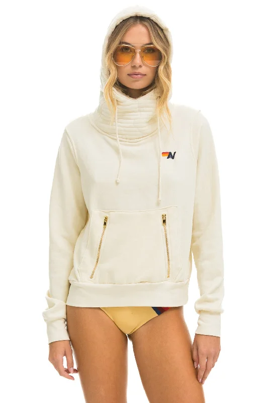 Women's fleece - lined hoodie with thumbholes for warmth in winterNINJA PULLOVER HOODIE - VINTAGE WHITE