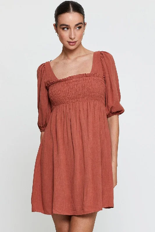 Mini Women Dress with a Short Hem for a Young and Trendy StyleOrange Mini Dress Short Sleeve Evening