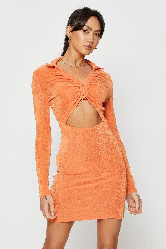 Ruffled Women Dress with Multiple Layers for a Playful and Girly StyleOrange Mini Dress Slinky Jersey Cut Out Ruffled Women Dress with Multiple Layers for a Playful and Girly StyleOrange Mini Dress Slinky Jersey Cut Out
