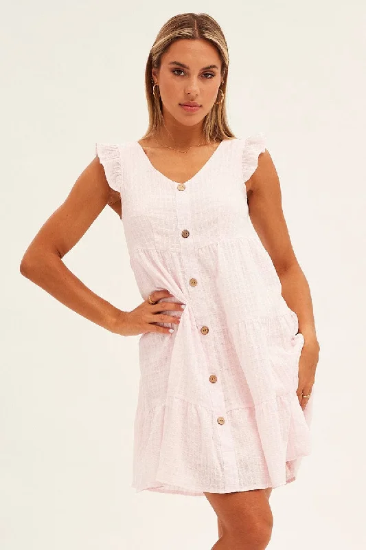Printed Abstract Women Dress for a Modern and Artistic AppealPink Button Front Mini Swing Dress Printed Abstract Women Dress for a Modern and Artistic AppealPink Button Front Mini Swing Dress