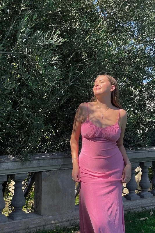 Sheath Women Dress with a Tailored Fit for a Professional LookPink Maxi Dress Sleeveless Gathering Bust Mesh Sheath Women Dress with a Tailored Fit for a Professional LookPink Maxi Dress Sleeveless Gathering Bust Mesh