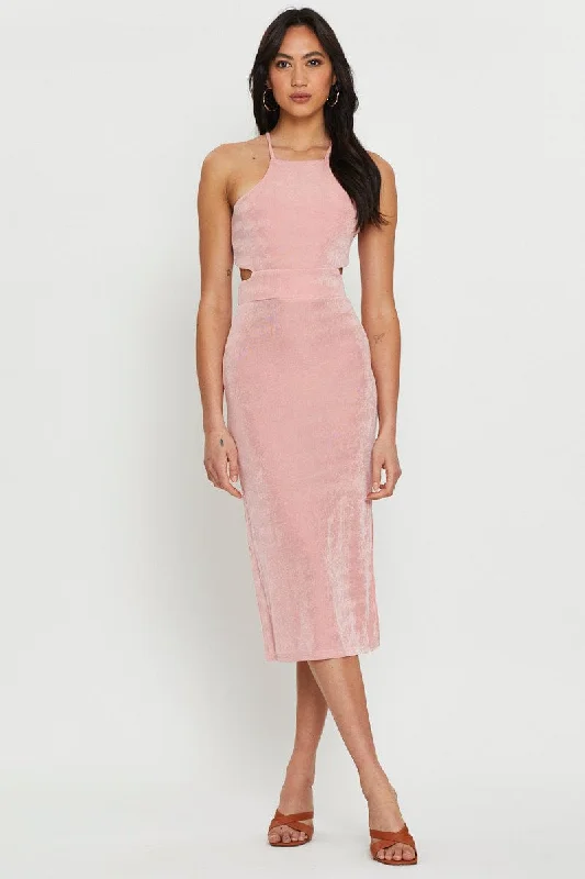 Sheath Women Dress with a Tailored Fit for a Professional LookPink Midi Dress Cut Out