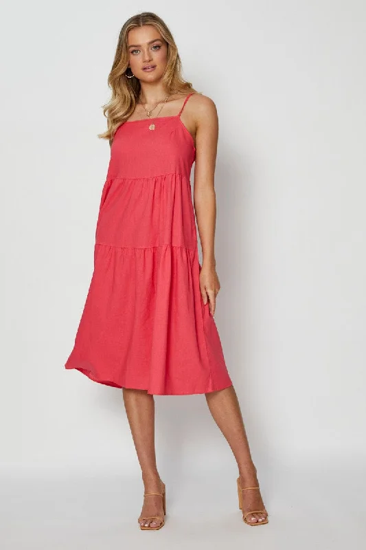 Empire Waist Women Dress to Accentuate the Bust and Conceal the WaistPink Midi Dress Square Neck Empire Waist Women Dress to Accentuate the Bust and Conceal the WaistPink Midi Dress Square Neck
