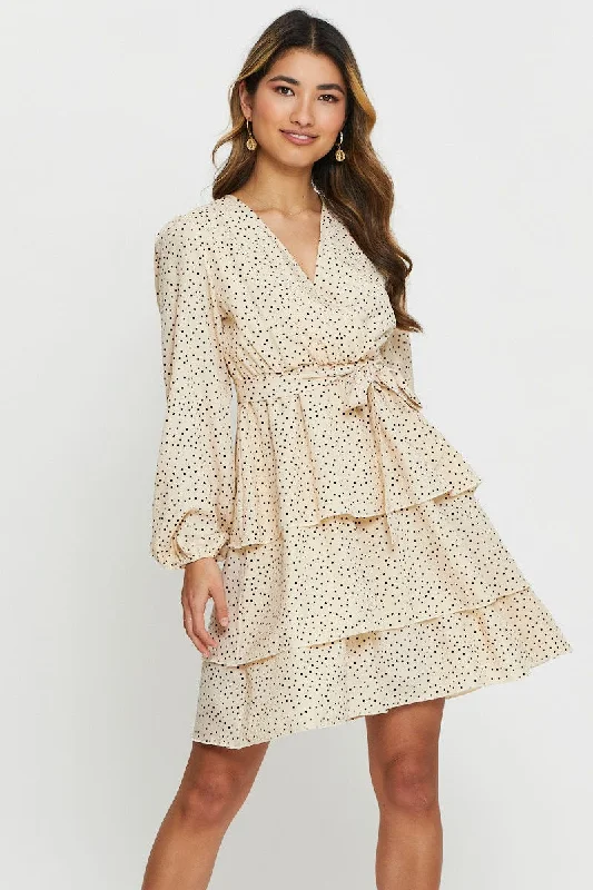 Empire Waist Women Dress to Accentuate the Bust and Conceal the WaistPolka Dot Mini Dress Long Sleeve