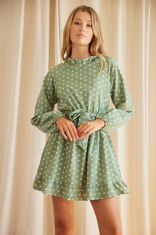 Empire Waist Women Dress to Accentuate the Bust and Conceal the WaistPolka Dot Mini Dress Long Sleeve