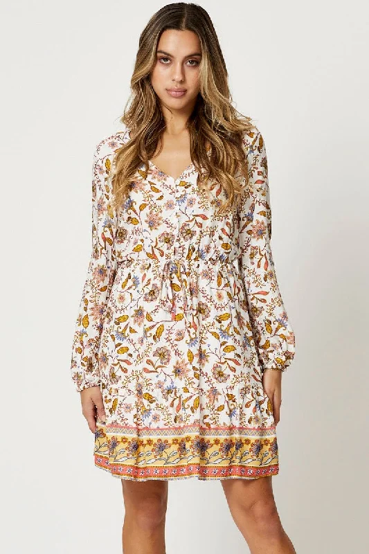Off - the - Shoulder Women Dress for a Romantic and Feminine LookPrint Long Sleeve Skater Dress