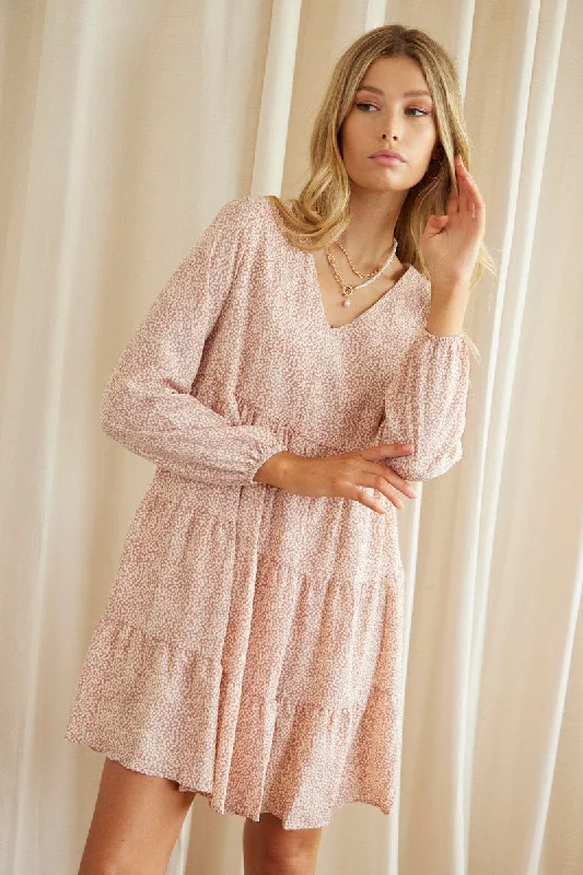 Mini Women Dress with a Short Hem for a Young and Trendy StylePrint Long Sleeve Skater Dress