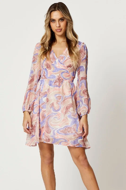 Little Black Women Dress with Sequins for a Glamorous Night OutPrint Mini Dress Long Sleeve