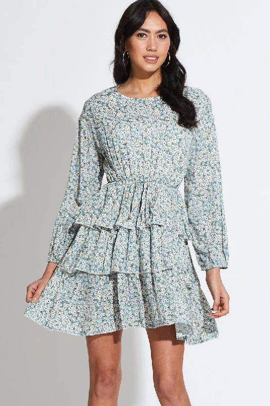 Wrap - Style Women Dress with Adjustable Fit for All Body TypesPrint Mini Dress Long Sleeve